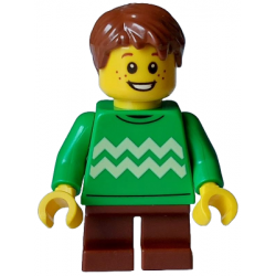 Child - Boy, Bright Green Sweater with Bright Light Yellow Zigzag Lines, Reddish Brown Short Legs and Hair Tousled with Side Part, Freckles – ПРАЗНИЦИ И СЪБИТИЯ