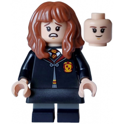 Hermione Granger - Gryffindor Robe Clasped, Black Skirt, Black Short Legs with Dark Bluish Gray Stripes, Open Mouth Scared / Closed Mouth Grin – ХАРИ ПОТЪР