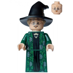 Professor Minerva McGonagall - Dark Green Robe over Black Dress, Hat with Hair, Printed Arms – ХАРИ ПОТЪР