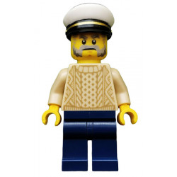 Sailor Captain - Male, Tan Sweater, Dark Blue Legs, White Cap, Beard and Sideburns – ЛЕГО ИДЕИ
