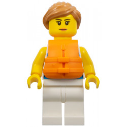 Sailor - Female, Dark Azure and White Striped Shirt with Red Scarf, White Legs, Medium Nougat Ponytail, Orange Life Jacket – ЛЕГО ИДЕИ
