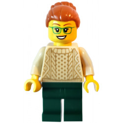 Camper - Female, Dark Orange Hair, Glasses, Tan Sweater, Dark Green Legs – ЛЕГО ИДЕИ