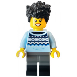 Camper - Female, Bright Light Blue Knit Fair Isle Sweater, Dark Bluish Gray Legs with Black Boots, Black Hair – ЛЕГО ИДЕИ