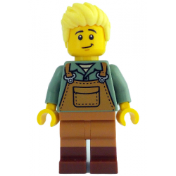 Gardener - Male, Medium Nougat Overalls over Sand Green Shirt, Reddish Brown Boots, Bright Light Yellow Hair – ЛЕГО ИДЕИ