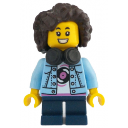 Child - Girl, Bright Light Blue Denim Jacket, Dark Blue Short Legs, Headphones, Dark Brown Hair – ЛЕГО ИДЕИ