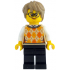 Woman - Tan Knit Argyle Sweater Vest, Black Legs, Dark Tan Thick Messy Hair, Glasses – ЛЕГО ИДЕИ