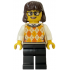 Woman - Tan Knit Argyle Sweater Vest, Black Legs, Dark Brown Hair, Glasses – ЛЕГО ИДЕИ