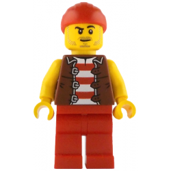 Bo'sun Will - Pirate, Reddish Brown Vest over Red and White Striped Shirt, Red Legs  – ЛЕГО ИДЕИ