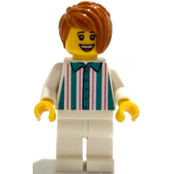 Gelato Shop Owner - Female, White Shirt with Stripes and Legs, Dark Orange Hair – ЛЕГО ИДЕИ