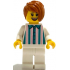 Gelato Shop Owner - Female, White Shirt with Stripes and Legs, Dark Orange Hair – ЛЕГО ИДЕИ