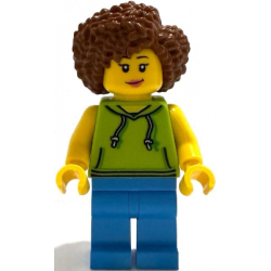 Scooter Driver - Female, Lime Hoodie, Dark Azure Legs, Reddish Brown Coiled Hair – ЛЕГО ИДЕИ