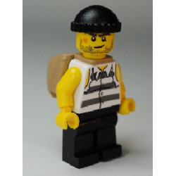 Police - Jail Prisoner Shirt with Prison Stripes and Torn out Sleeves, Black Legs, Black Knit Cap, Open Backpack – ГРАДСКИ