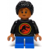 Junior Paleontologist - Girl, Black Shirt with Jurassic Park Logo, Blue Short Legs, Black Hair Braided with Knot Bun – ДЖУРАСИК СВЯТ