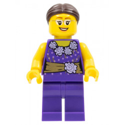 LEGOLAND Park Female, Dark Purple Blouse with Gold Sash and Flowers, Dark Brown Hair – ПАРКОВЕ ЛЕГОЛАНД