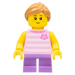 Child - Girl, Bright Pink Striped Shirt with Cat Head, Medium Lavender Short Legs, Medium Nougat Ponytail, Freckles – ПАРКОВЕ ЛЕГОЛАНД