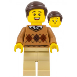LEGOLAND Park Male with Dark Brown Hair, Medium Nougat Torso Argyle Sweater, Tan Legs – ПАРКОВЕ ЛЕГОЛАНД