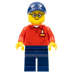 LEGOLAND Park Worker Male with Glasses, Dark Blue Hat, Red Polo Shirt with 'LEGOLAND' on Back and Dark Blue Legs – ПАРКОВЕ ЛЕГОЛАНД