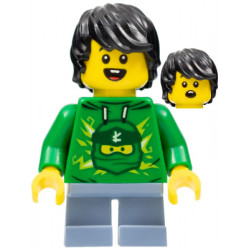 LEGOLAND Park Boy with Black Hair, Green Ninjago Hoodie, Sand Blue Short Legs – ПАРКОВЕ ЛЕГОЛАНД