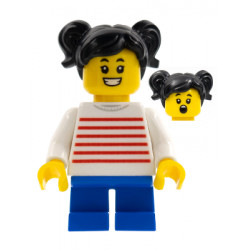 LEGOLAND Park Girl with Black Two Pigtails Hair, White Sweater with Red Horizontal Stripes, Blue Short Legs – ПАРКОВЕ ЛЕГОЛАНД