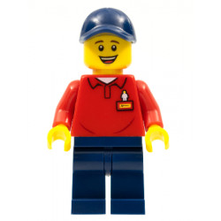 LEGOLAND Park Worker Male, Smiling, Dark Blue Hat, Red Polo Shirt with 'LEGOLAND' on Back and Dark Blue Legs – ПАРКОВЕ ЛЕГОЛАНД