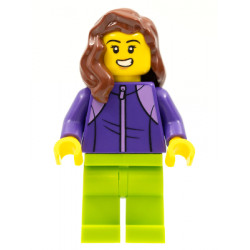 LEGOLAND Park Female with Reddish Brown Mid-Length Hair, Dark Purple Tracksuit, Lime Legs – ПАРКОВЕ ЛЕГОЛАНД