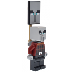 Illager (Pillager) - Narrow Eyes, Dark Bluish Gray Neck Bracket and Tile with Clip, Ominous Banner – МАЙНКРАФТ