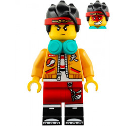 Monkie Kid - Bright Light Orange Open Jacket, Dark Turquoise Headphones, Neutral / Angry with Red Face Paint – МОНКИ КИД