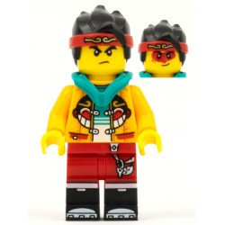 Monkie Kid - Bright Light Orange Open Jacket with Monkey Head Logo, Dark Turquoise Hood, Angry / Smile with Red Face Paint – МОНКИ КИД