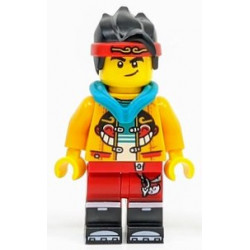 Monkie Kid - Bright Light Orange Open Jacket with Monkey Head Logo, Dark Turquoise Hood, Smirk / Angry – МОНКИ КИД