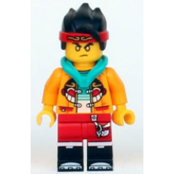 Monkie Kid - Bright Light Orange Open Jacket with Monkey Head Logo, Dark Turquoise Hood, Gold Eyes – МОНКИ КИД