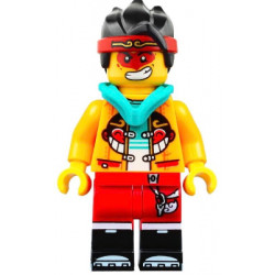 Monkie Kid - Bright Light Orange Open Jacket with Monkey Head Logo, Dark Turquoise Hood, Neutral / Angry with Red Face Paint – МОНКИ КИД