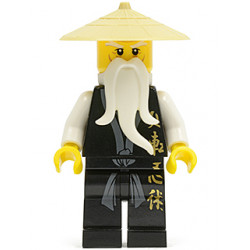 Wu Sensei - Black Kimono with Gold Symbols, Dark Bluish Gray Sash, Tan Asian Hat, White Beard – НИНДЖАГО