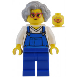 Street Vendor - Female, Blue Overalls over V-Neck Shirt, Blue Legs, Light Bluish Gray Hair, Glasses – НИНДЖАГО
