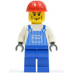 Overalls Striped Blue with Pocket, Blue Legs, Red Construction Helmet, Cheek Lines, Dark Bluish Gray Hands – ГРАДСКИ