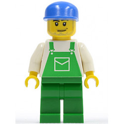 Overalls Green with Pocket, Green Legs, Blue Cap with Long Flat Bill, Smirk and Stubble Beard – ГРАДСКИ