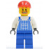 Overalls Striped Blue with Pocket, Blue Legs, Red Short Bill Cap, Beard Around Mouth – ГРАДСКИ