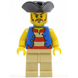 Pirate Blue Vest, Tan Legs, Black Pirate Triangle Hat, Long Brown Moustache – ПИРАТИ