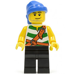 Pirate Green / White Stripes, Black Legs, Blue Bandana, Smirk and Stubble Beard – ПИРАТИ