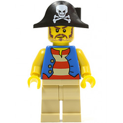 Pirate Blue Vest, Tan Legs, Bicorne Hat with Skull, Long Brown Moustache – ПИРАТИ