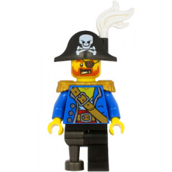 Pirate Captain - Bicorne Hat with Skull and White Plume, Pearl Gold Epaulettes, Blue Open Jacket, Black Leg and Pearl Dark Gray Peg Leg – ПИРАТИ