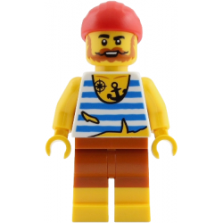 Pirate - Male, White Shirt with Tattered Hem and Blue Stripes, Dark Orange Shorts, Full Beard, Red Bandana – ПИРАТИ