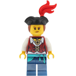 Pirate - Female, Dark Red Vest over White Shirt, Dark Blue Legs with Sash, Red Plume, Black Tricorne, Reddish Brown Hair – ПИРАТИ