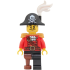 Pirate Captain - Male, Pearl Gold Epaulettes, Red Coat with White Ruffled Collar, Black Leg and Reddish Brown Peg Leg, White Plume, Black Bicorne with Skull and Cutlasses – ПИРАТИ