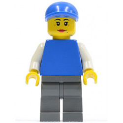Plain Blue Torso with White Arms, Dark Bluish Gray Legs, Blue Short Bill Cap, Female Dual Sided Head – ГРАДСКИ