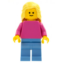Plain Dark Pink Torso with Dark Pink Arms, Medium Blue Legs, Bright Light Yellow Female Hair Mid-Length – ИЗГРАЖДАНЕ НА ПО-ГОЛЯМО МИСЛЕНЕ