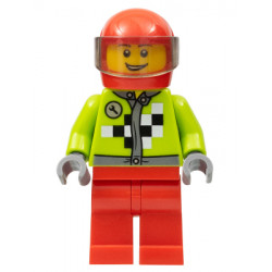 Lime Jacket with Wrench and Black and White Checkered Pattern, Red Legs, Red Helmet, Trans-Brown Visor – ГРАДСКИ