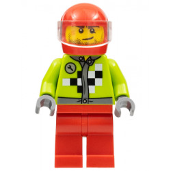 Lime Jacket with Wrench and Black and White Checkered Pattern, Red Legs, Red Helmet, Trans-Clear Visor – ГРАДСКИ