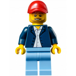 Race Official - Male, Dark Blue Blazer over White Button Down Shirt, Medium Blue Legs, Red Cap with Hole, Beard – СКОРОСТНИ ШАМПИОНИ