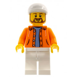Hot Dog Vendor - Orange Jacket Hoodie over Medium Blue Sweater, White Legs, White Short Bill Cap, Beard – СКОРОСТНИ ШАМПИОНИ