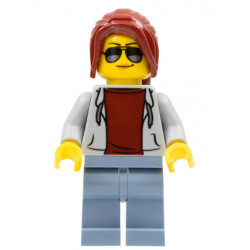 Race Marshal - Female, Light Bluish Gray Hoodie over Dark Red Shirt, Sand Blue Legs, Dark Red Ponytail Long with Side Bangs, Sunglasses and Peach Lips – СКОРОСТНИ ШАМПИОНИ